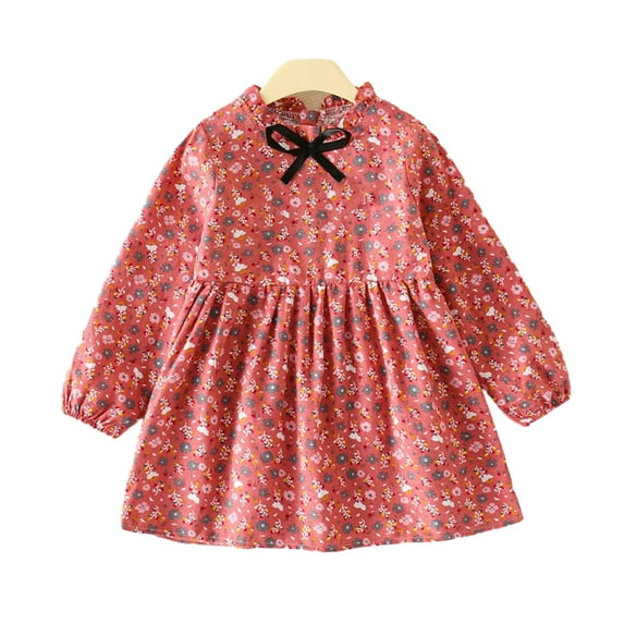 LYMAYTER Baby Girls Floral Princess Dress Kids Toddler Lace-Up Long Sleeve Dresses Spring Fall Cotton Sundress for 1-12Y