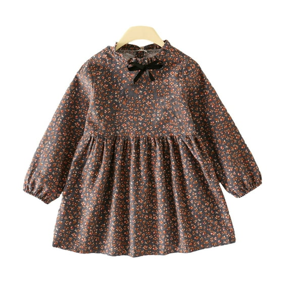 LYMAYTER Baby Girls Floral Princess Dress Kids Toddler Lace-Up Long Sleeve Dresses Spring Fall Cotton Sundress for 1-12Y