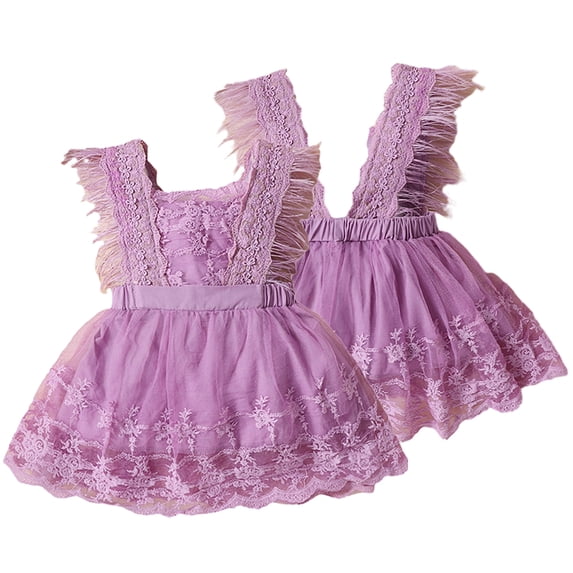 LYMAYTER Baby Girls Lace A-Line Dresses 6M-6T Summer Sleeveless Tutu Tulle Party Flower Girl Dress Square Neck Wedding Party Princess Dress for Toddler Infant