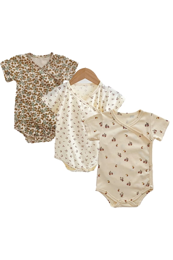 Baby Girls Newborn Short Sleeves Kimono Cotton Side-Snap Bodysuit Layette Set 3M-24M