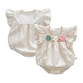thumbnail image 1 of LYMAYTER Baby Girls Summer Romper for 3-24M Lightweight Floral Bubble Sleeve Top Breathable Comfort Wear, 1 of 8