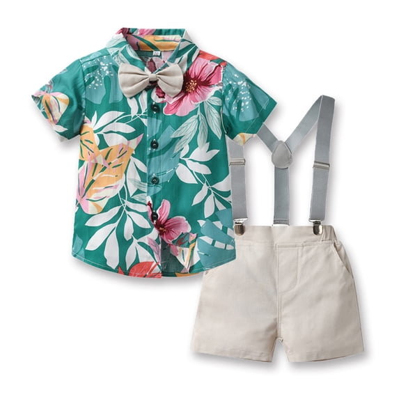 LYMAYTER Baby Infant Boys Formal Short Set Toddler Summer Gentleman Outfit Short Sleeve Bowtie Shirt Suspender Shorts Suit