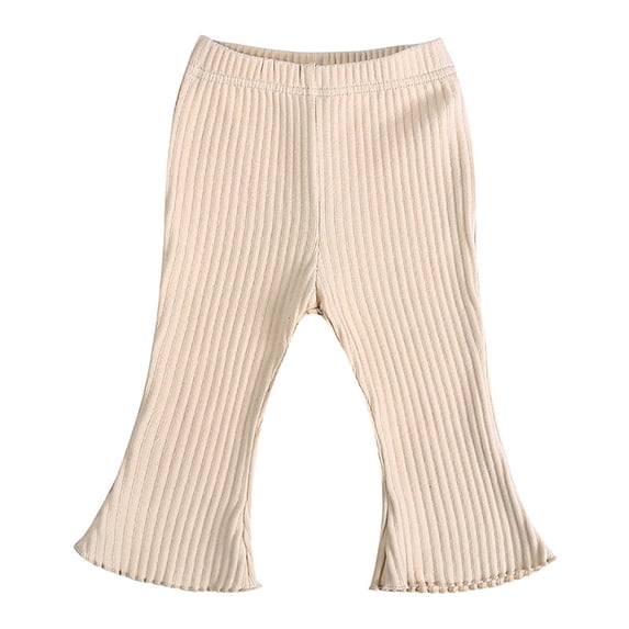 LYMAYTER Baby Infant Girls Bell-Bottomed Pants Solid Color Waffle Knit Flared Pants Long Trousers