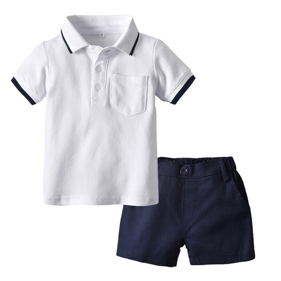 LYMAYTER Baby Infant Lapel Short Sleeve T-Shirt + Short for Boys 2 PCS Summer Casual Shorts Outfit