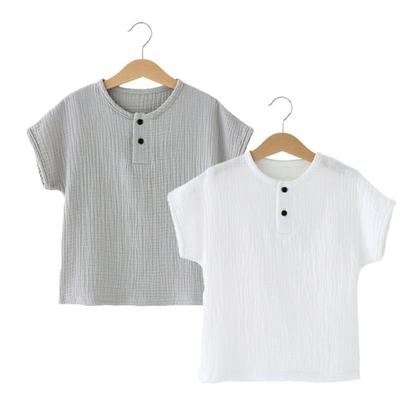 LYMAYTER Baby Kids Boys Cotton T-Shirt Summer Button Shirt Tops for 1M-7 Years Toddler Short Sleeve Tees