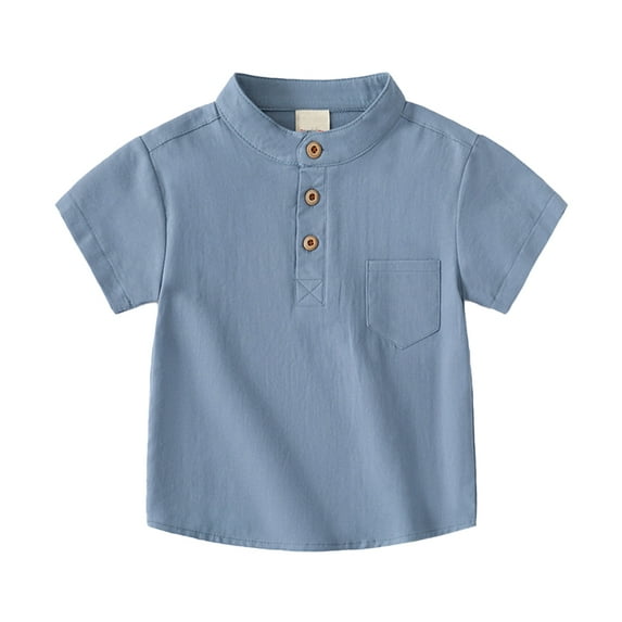 LYMAYTER Baby Kids Boys Cotton T-Shirt Summer Button Shirt Tops for 1M-7 Years Toddler Short Sleeve Tees