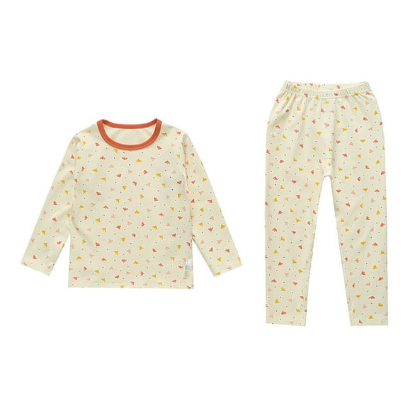LYMAYTER Baby Kids Girls Cotton Pajamas Outfit 2PCS Toddler Spring Fall Cartoon Long Sleeve Sleepwear Loungewear Set for 1-12 Years