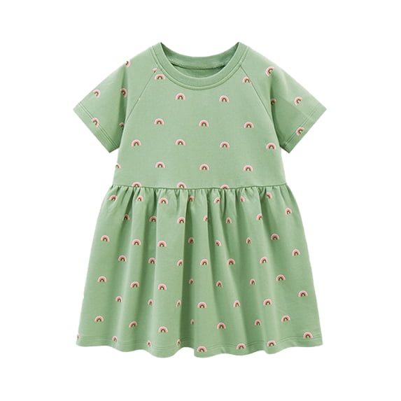 LYMAYTER Baby Kids Girls Dresses Toddler Short Sleeve Princess Dress for 2-8 Years Summer Cotton Sundress Dress