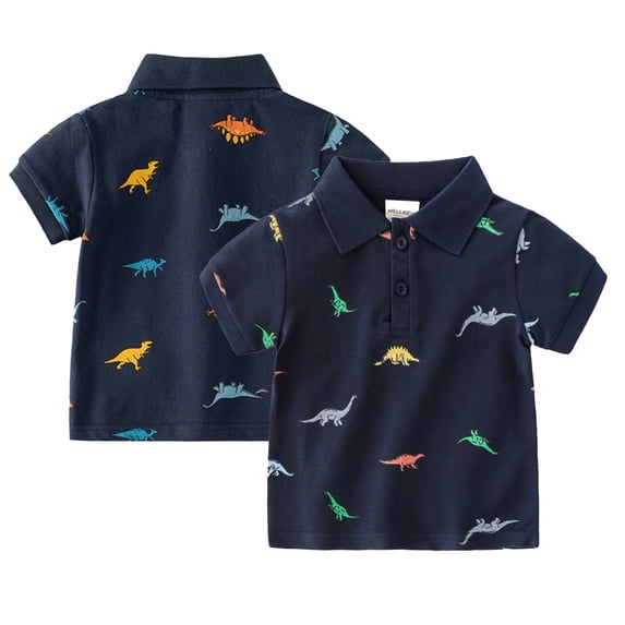 LYMAYTER Baby Toddler Boys Lapel Short Sleeves T-Shirt 1-6Y Summer Pullover Dinosaurs Cotton Shirt Tops with Buttons