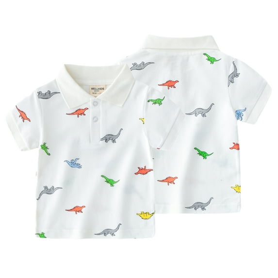 LYMAYTER Baby Toddler Boys Lapel Short Sleeves T-Shirt 1-6Y Summer Pullover Dinosaurs Cotton Shirt Tops with Buttons