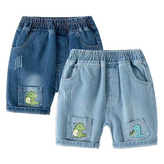 LYMAYTER Baby Toddler Boys Summer Demin Shorts Pants 1-7Y Cartoon Casual Elastic Jeans Denim Shorts Pull-On Bottoms Cropped Denim Short Pants