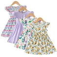 thumbnail image 1 of LYMAYTER Baby Toddler Girls Casual Cotton Dresses Summer Flutter Sleeve Floral Dress Swing Party Princess Skirt for 18 Months-6 Years, 1 of 11