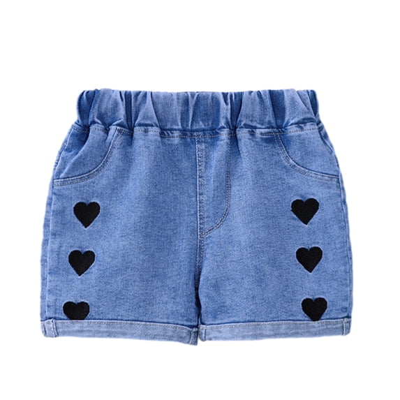 LYMAYTER Baby Toddler Girls Denim Shorts Summer Casual Cargo Shorts Elastic Waist Cartoon Jeans Shorts Pants 1-6Y