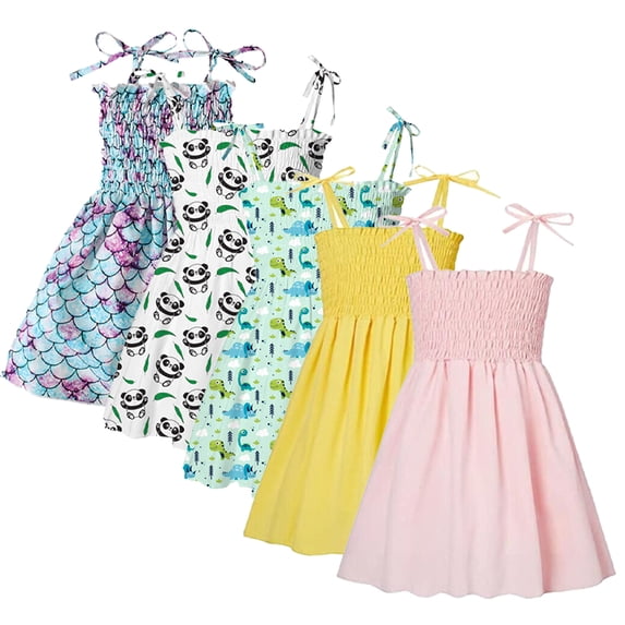 LYMAYTER Baby Toddler Girls Dresses Summer Casual Sleeveless Strap Dress Skirt Floral Princess Sundress Beachwear 1-5Y