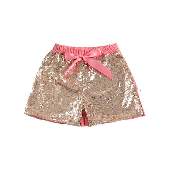 LYMAYTER Baby Toddler Sparkle Sequin Shorts Double Sided Elastic Waist Party Stage Performance Shorts 0-6Y