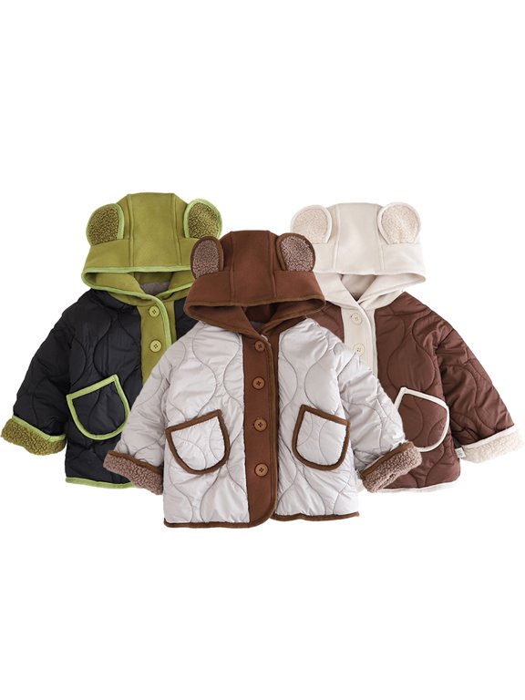 Baby Toddler Spring Padded Cotton Coats Outwear with Bear Ears for Boys Girls 9M-6Y Newborn Hoodies in Cozy 100% Lined Windbreaker Jacket
