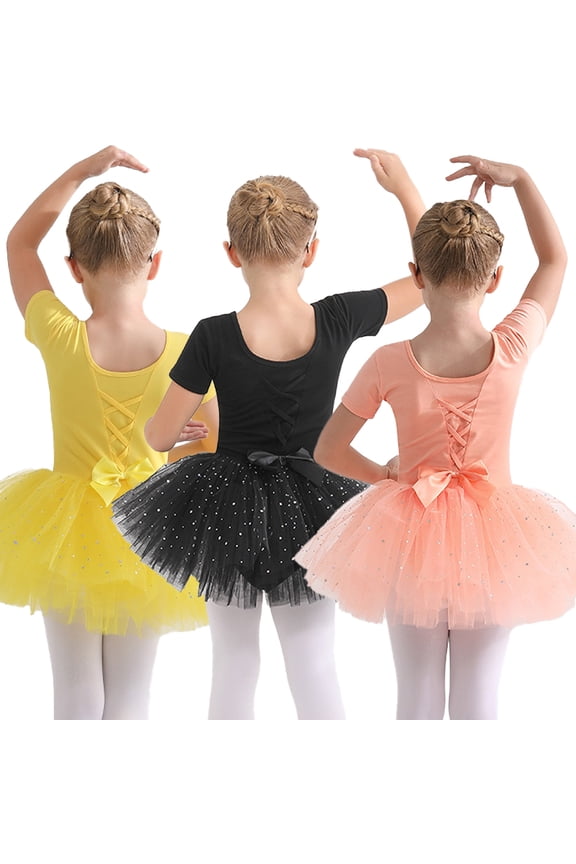 Ballet Leotards for Girls Short Sleeve Ballerina Dress Sparkly Princess Tutu Skirt 3Y-11Y