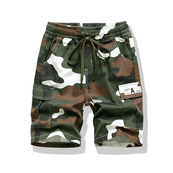 LYMAYTER Boys Camo Cargo Shorts Toddler Elastic Waist Drawstring Casual Shorts Kids Relaxed Active Shorts