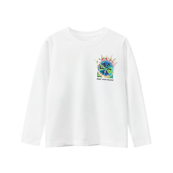 LYMAYTER Boys Casual T-Shirt for Kids Toddler Printed Bottoming Shirt Juniors Cotton Long Sleeve Tees 5-14 Years