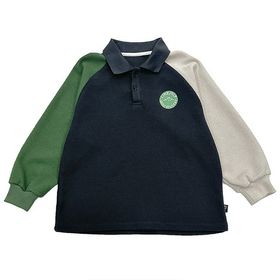 LYMAYTER Boys Cotton Sweatshirt for Kids Toddler Solid Color T-Shirt Youth Lapel Long Sleeve Sweatsuit 1-10 Years