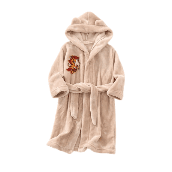LYMAYTER Boys Gilrs Robes Flannel Fashion Hooded Bathrobe Cute Animal Patches Toddler Pajamas 1-12Y