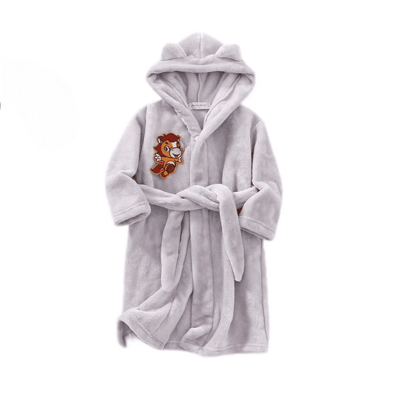 LYMAYTER Boys Gilrs Robes Flannel Fashion Hooded Bathrobe Cute Animal Patches Toddler Pajamas 1-12Y