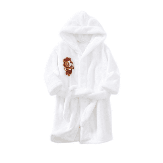 LYMAYTER Boys Gilrs Robes Flannel Fashion Hooded Bathrobe Cute Animal Patches Toddler Pajamas 1-12Y