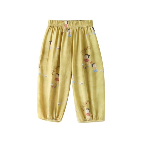 LYMAYTER Boys Girls Air-Conditioning Pants Kids Toddler Summer Cotton Linen Solid Color Lantern Pants Youth Teen Casual Thin Section Anti-Mosquito Sweat Pants for 1-15T