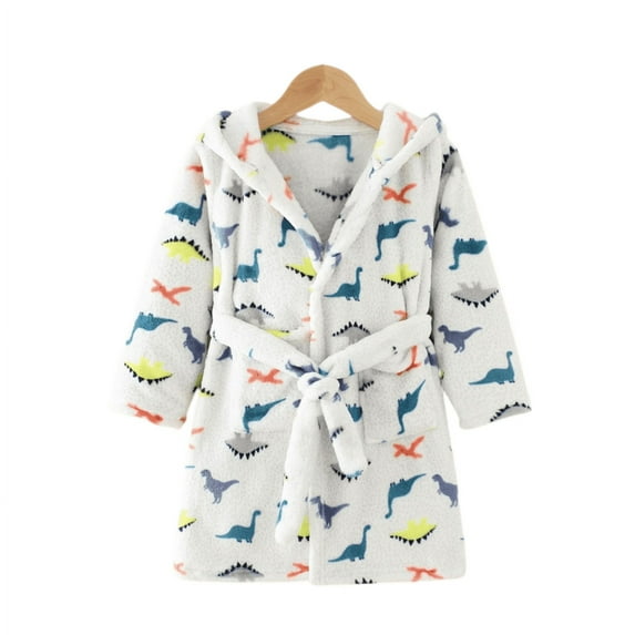 LYMAYTER Boys Girls Bathrobe for Kids Baby Cartoon Prints Robe Toddler Comforts Night-Robe for 3-8 Years