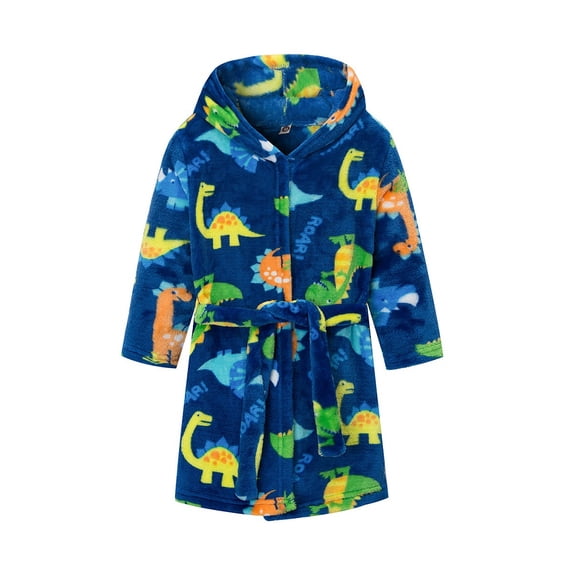 LYMAYTER Boys Girls Bathrobe for Kids Baby Cartoon Prints Robe Toddler Comforts Night-Robe for 3-8 Years