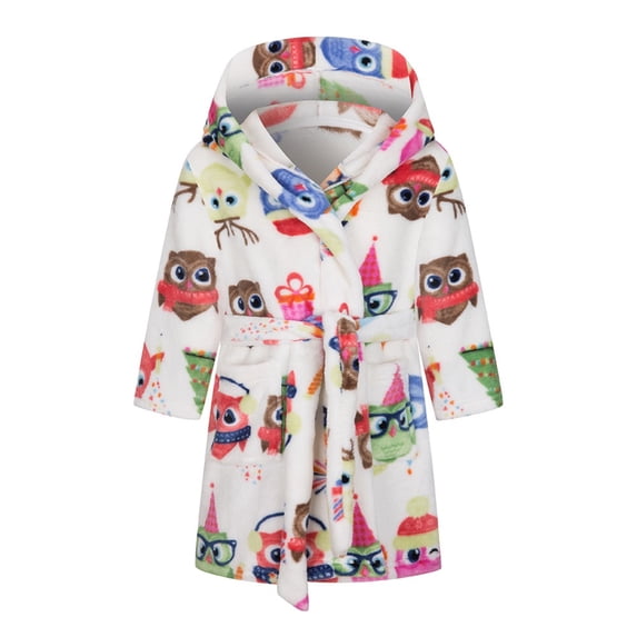 LYMAYTER Boys Girls Bathrobe for Kids Baby Solid Colours Robe Toddler Cartoon Prints Night-Robe for 2-12 Years