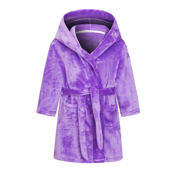 LYMAYTER Boys Girls Bathrobe for Kids Baby Solid Colours Robe Toddler Cartoon Prints Night-Robe for 2-12 Years