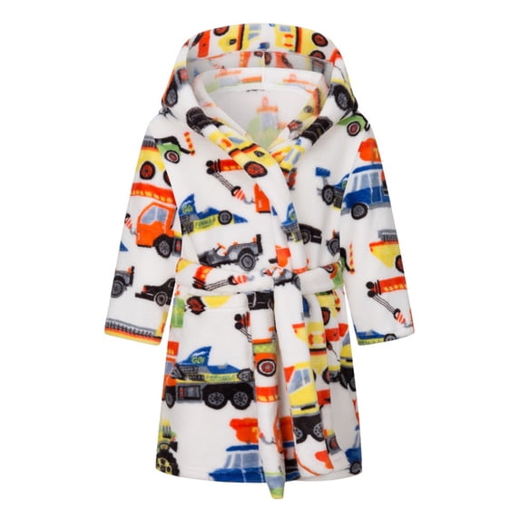 LYMAYTER Boys Girls Bathrobe for Kids Baby Solid Colours Robe Toddler Cartoon Prints Night-Robe for 2-12 Years