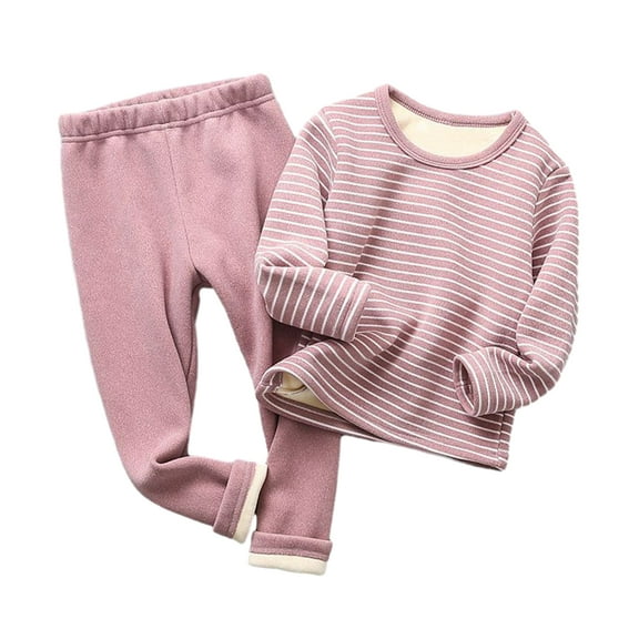 LYMAYTER Boys Girls Fleece Underwear Outfits Toddler Fall Winter Thermal Underwear Pants Set for 1-12 T