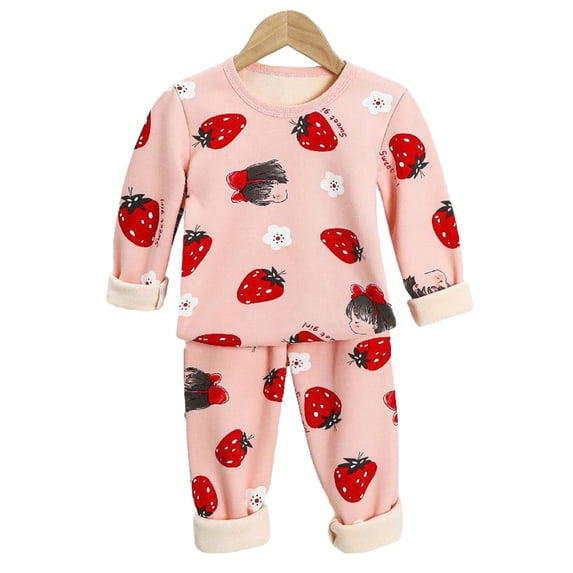 LYMAYTER Boys Girls Fleece Underwear Outfits Toddler Fall Winter Thermal Underwear Pants Set for 1-12 T
