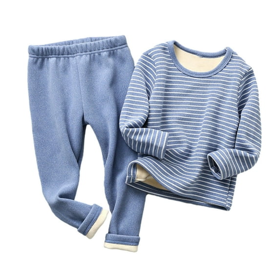 LYMAYTER Boys Girls Fleece Underwear Outfits Toddler Fall Winter Thermal Underwear Pants Set for 1-12 T