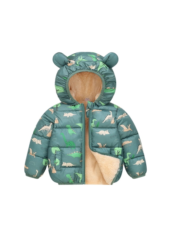Boys Girls Jacket for Kids Fleece Fall Winter Ear Hooded Warm Coat Toddler Long Sleeves Thickened Outerwear for 2-7 Years