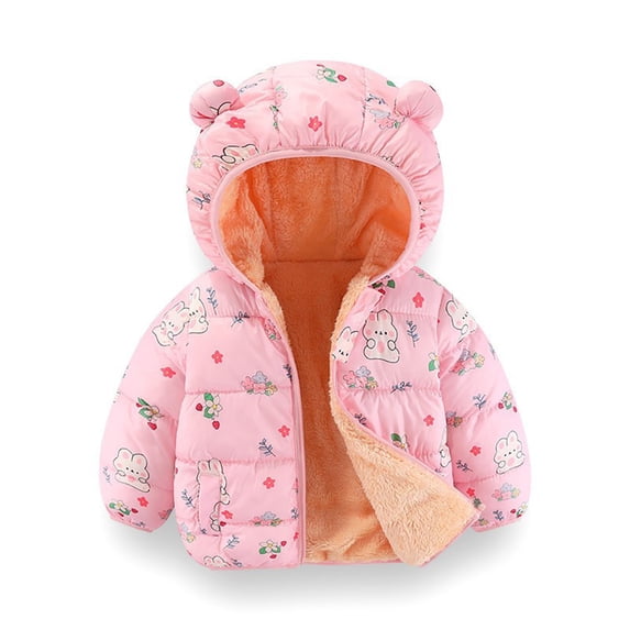 LYMAYTER Boys Girls Jacket for Kids Fleece Fall Winter Ear Hooded Warm Coat Toddler Long Sleeves Thickened Outerwear for 2-7 Years