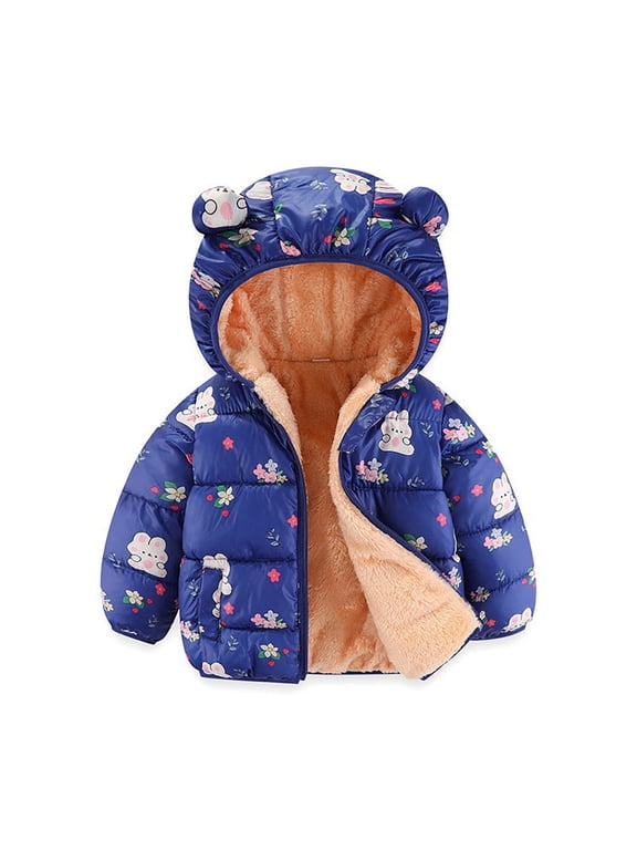 Boys Girls Jacket for Kids Fleece Fall Winter Ear Hooded Warm Coat Toddler Long Sleeves Thickened Outerwear for 2-7 Years