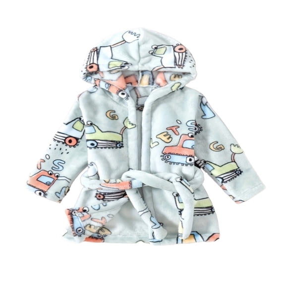 LYMAYTER Boys Girls Robe Toddler Hooded Cartoon Embroidery Soft Fleece Bathrobe Pajamas 1-7 Years