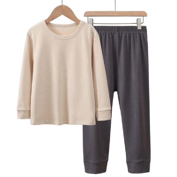 LYMAYTER Boys Girls Underwear Outfit 2PCS Kids Toddler Solid Color Bottoming Shirt Tops   Pants Loungewear Set for 5-15 Years