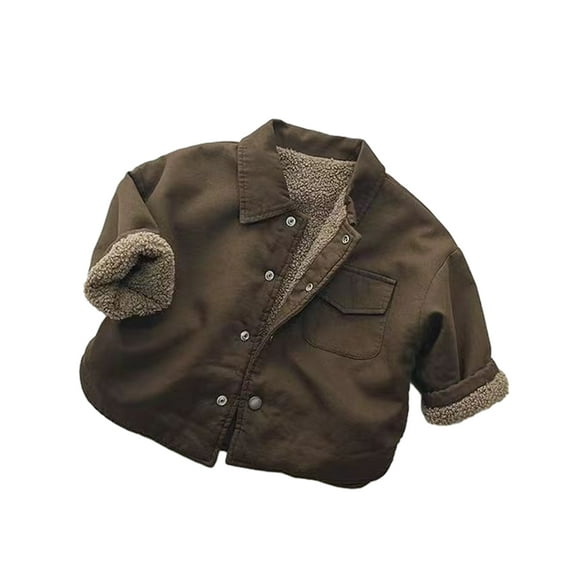 LYMAYTER Boys Girls Warm Jacket for Kids Baby Fleece Shirts Outerwear Toddler Lapel Padded Shirts Coats 1-8 Years