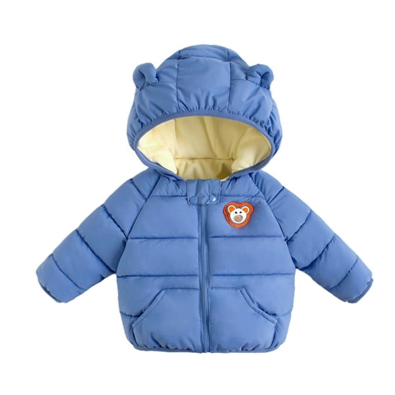 LYMAYTER Boys Girls Winter Jacket Infant Hooded Cotton Thickened Outerwear Toddler Fleece Cute Coats for 9 Months - 4 Years
