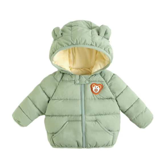 LYMAYTER Boys Girls Winter Jacket Infant Hooded Cotton Thickened Outerwear Toddler Fleece Cute Coats for 9 Months - 4 Years