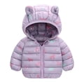 thumbnail image 1 of LYMAYTER Boys Girls down Cotton Coats Kids Fall Winter Long Sleeves Printed Jacket Toddler Ears Hooded Warm Outerwear for 1-7 Years, 1 of 8