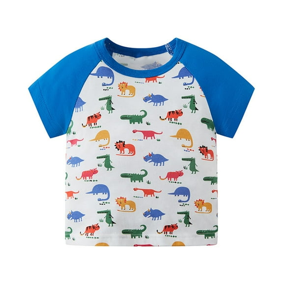 LYMAYTER Boys Kids Cotton T-Shirt Baby Crewneck Short Sleeve Tees Toddler Cartoon Casual Tshirt for 1-10 Years