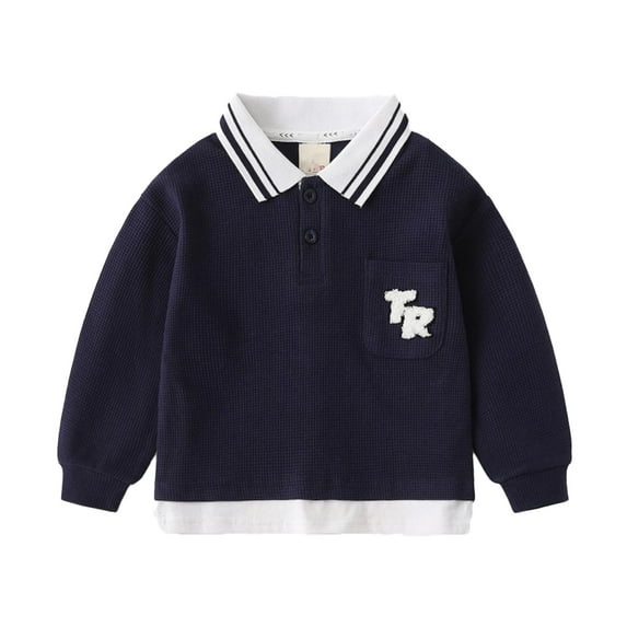 LYMAYTER Boys Soft Sweatshirt Spring Fall Striped Sweatsuit Toddler Solid colors Long Sleeve Sweater for 2-8 Years