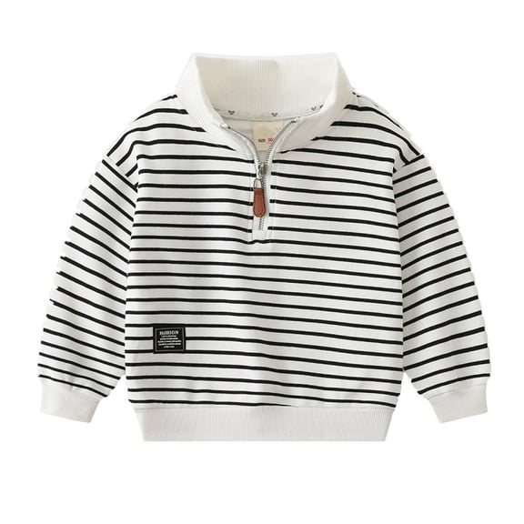 LYMAYTER Boys Soft Sweatshirt Spring Fall Striped Sweatsuit Toddler Solid colors Long Sleeve Sweater for 2-8 Years