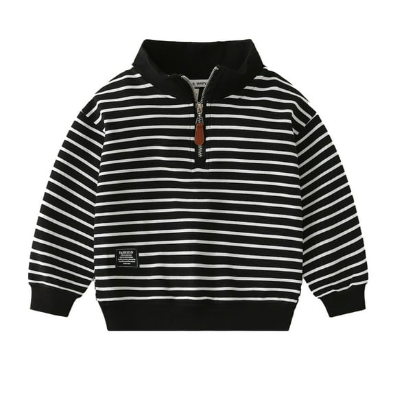 LYMAYTER Boys Soft Sweatshirt Spring Fall Striped Sweatsuit Toddler Solid colors Long Sleeve Sweater for 2-8 Years