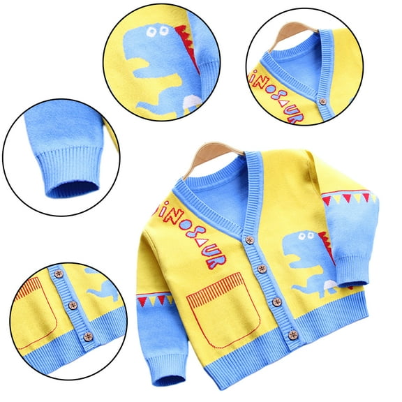 LYMAYTER Boys V-Neck Sweater for Kids Toddler Cartoon Long Sleeve Cardigan Jacket Spring Fall with Pocket Jersey Tunic for 2-8 Y